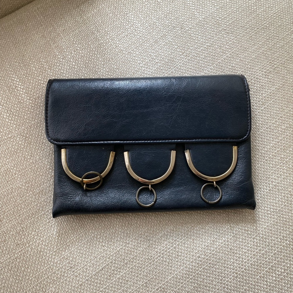Vintage Navy clutch bag with silver hardware